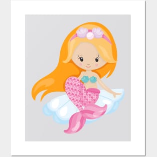 Little Mermaid, Cute Mermaid, Orange Hair, Shells Posters and Art